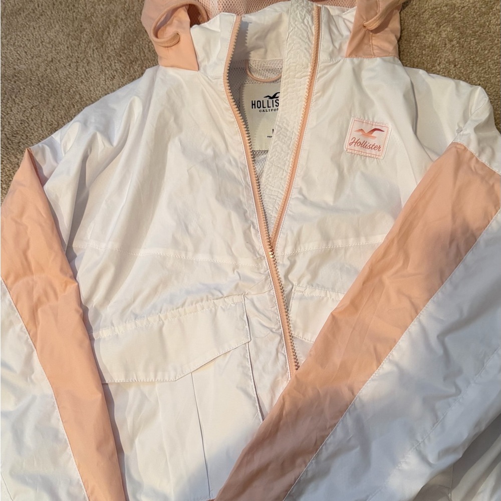 Hollister White and Pink Windbreaker Jacket